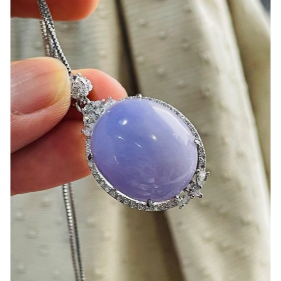 天然A貨緬甸玉 細潤夢幻紫大蛋面翡翠玉墜 無晶體細肉鵪鶉蛋大顆飽滿 無封底聚色 自然本色一目了然-細節圖3