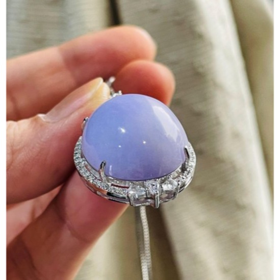 天然A貨緬甸玉 細潤夢幻紫大蛋面翡翠玉墜 無晶體細肉鵪鶉蛋大顆飽滿 無封底聚色 自然本色一目了然-細節圖5