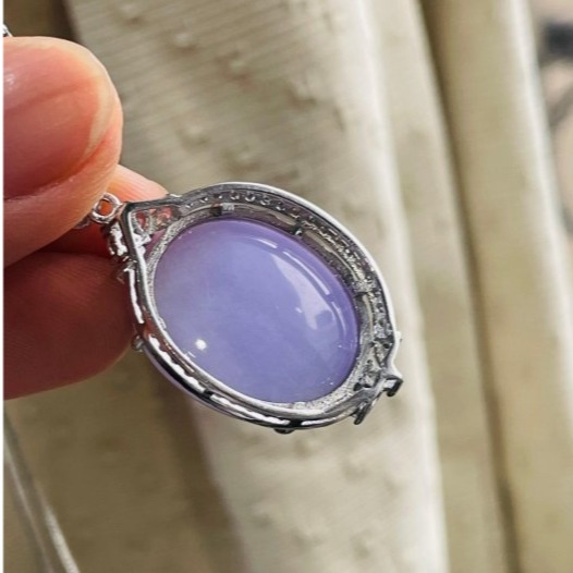 天然A貨緬甸玉 細潤夢幻紫大蛋面翡翠玉墜 無晶體細肉鵪鶉蛋大顆飽滿 無封底聚色 自然本色一目了然-細節圖6