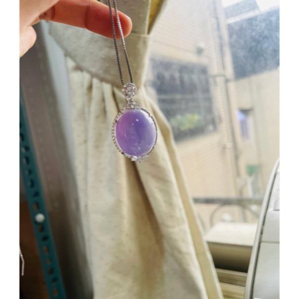 天然A貨緬甸玉 細潤夢幻紫大蛋面翡翠玉墜 無晶體細肉鵪鶉蛋大顆飽滿 無封底聚色 自然本色一目了然-細節圖8