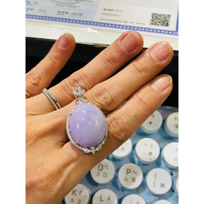 天然A貨緬甸玉 細潤夢幻紫大蛋面翡翠玉墜 無晶體細肉鵪鶉蛋大顆飽滿 無封底聚色 自然本色一目了然-細節圖9