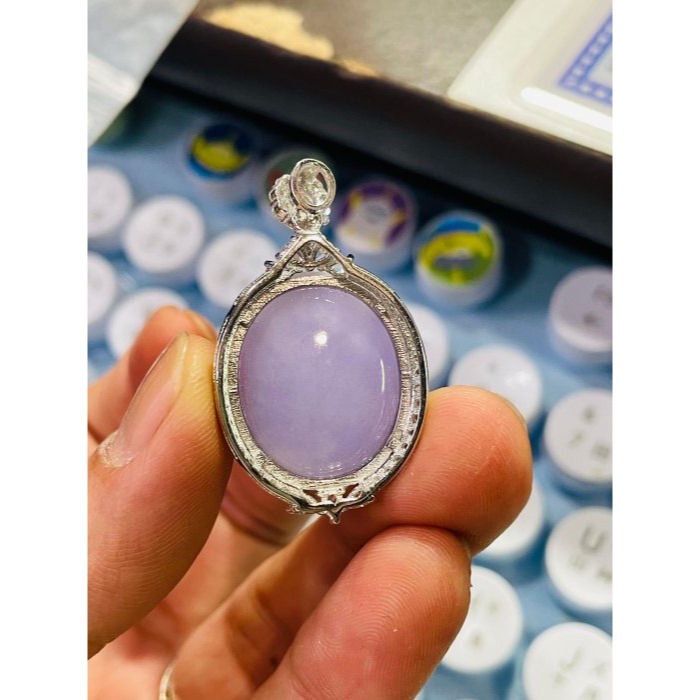 天然A貨緬甸玉 細潤夢幻紫大蛋面翡翠玉墜 無晶體細肉鵪鶉蛋大顆飽滿 無封底聚色 自然本色一目了然-細節圖10