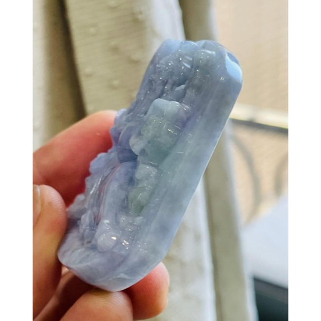 天然A貨緬甸玉 豆紫俏綠文武關公翡翠玉牌 撫鬚持春秋 紫濃郁過底 色不失 一刀切方正牌形-細節圖4