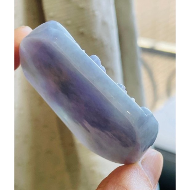 天然A貨緬甸玉 豆紫俏綠文武關公翡翠玉牌 撫鬚持春秋 紫濃郁過底 色不失 一刀切方正牌形-細節圖5