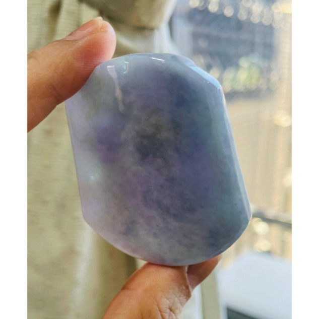 天然A貨緬甸玉 豆紫俏綠文武關公翡翠玉牌 撫鬚持春秋 紫濃郁過底 色不失 一刀切方正牌形-細節圖7