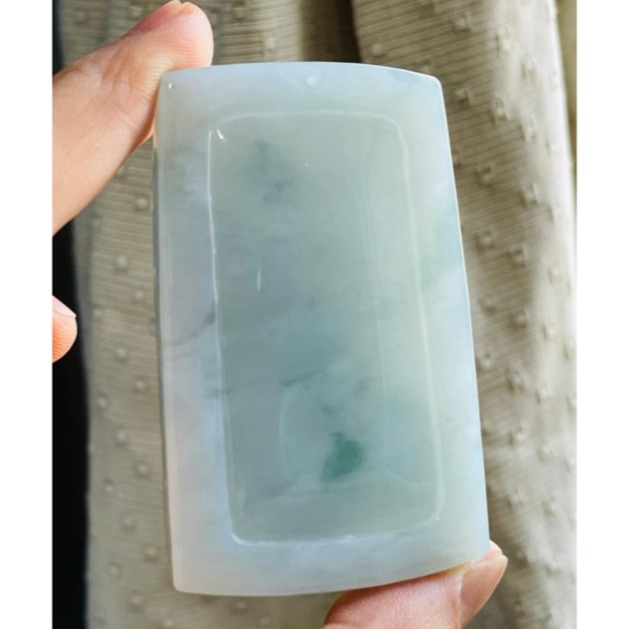 天然A貨緬甸玉 老坑冰膠藍綠精工雕玄天上帝翡翠玉牌 滿色起冰老坑冰綠料 厚庄方正透手影 獨家版法像精開滿版雕工-細節圖6