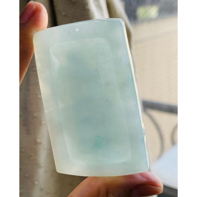 天然A貨緬甸玉 老坑冰膠藍綠精工雕玄天上帝翡翠玉牌 滿色起冰老坑冰綠料 厚庄方正透手影 獨家版法像精開滿版雕工-細節圖7