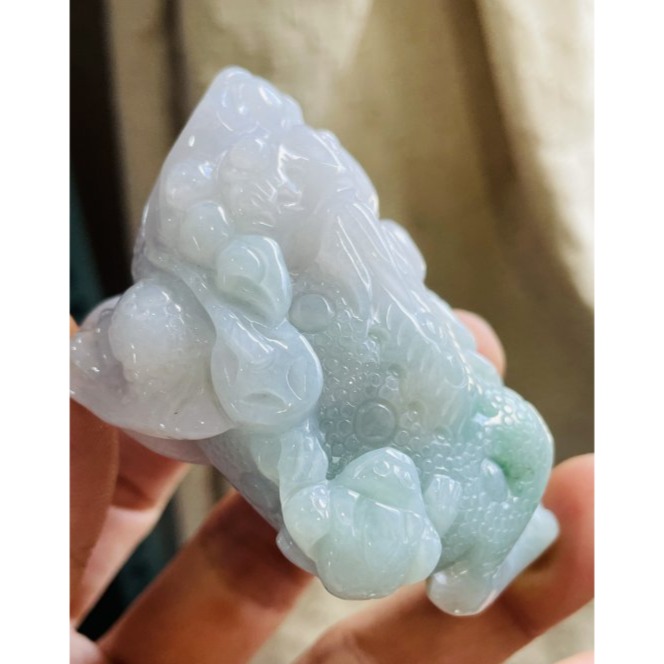 天然A貨緬甸玉 老坑藍綠半山水手工雕代代相傳帶子三腳金蟾翡翠擺件 膠潤底庄 漸變雙彩色 昂首緊咬錢 財源滾滾-細節圖4