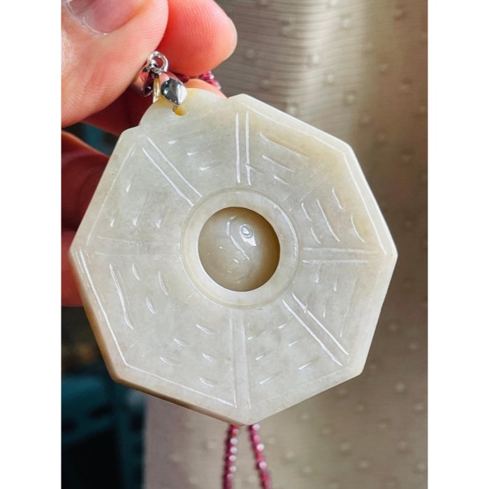 天然A貨緬甸玉 老坑黃雙彩太極大八卦翡翠玉墜 起冰橘黃霧層成色飽和 包滿色雪梨肉 大塊有份量-細節圖3