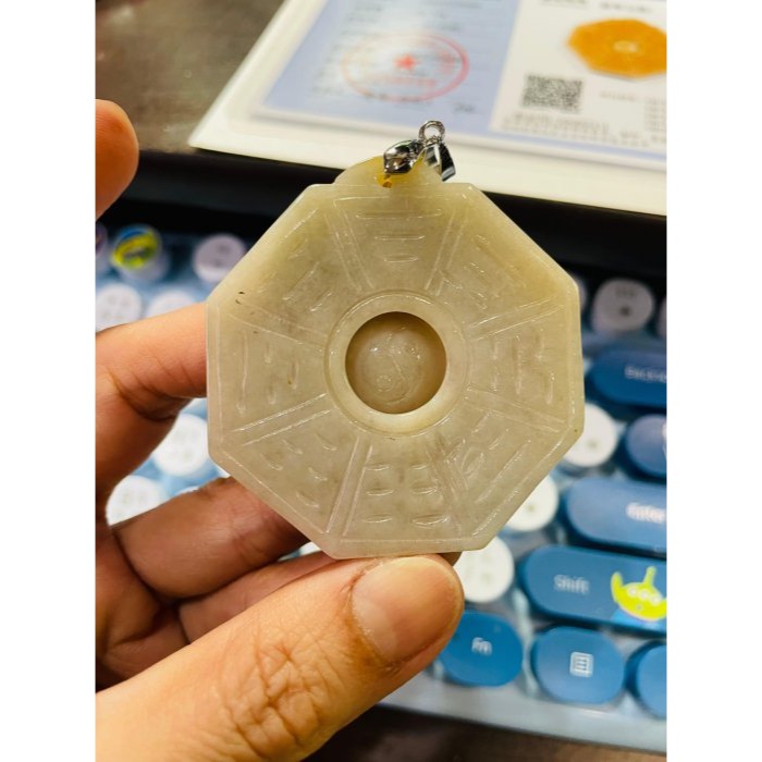 天然A貨緬甸玉 老坑黃雙彩太極大八卦翡翠玉墜 起冰橘黃霧層成色飽和 包滿色雪梨肉 大塊有份量-細節圖10