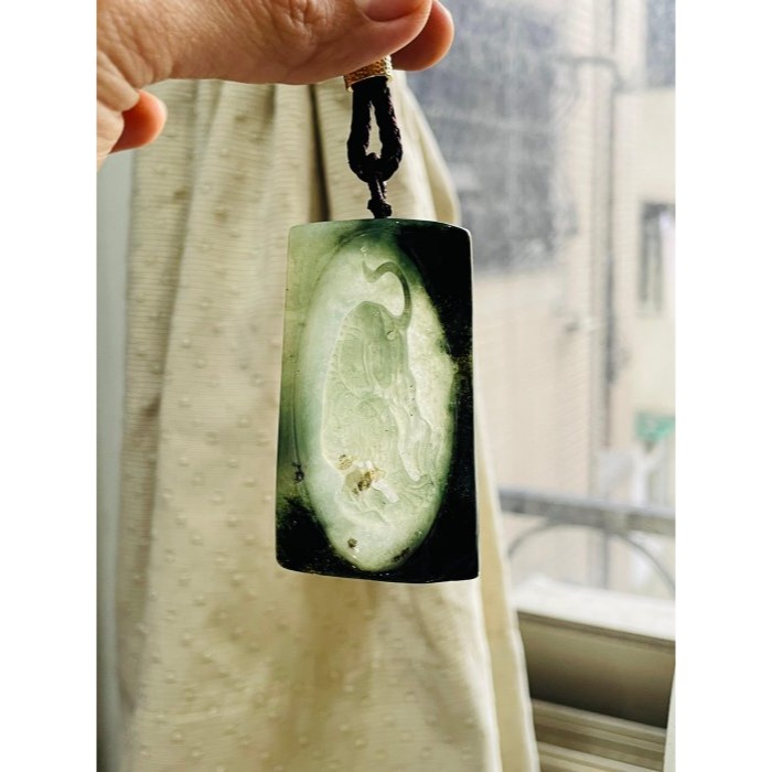 天然A貨緬甸玉 冰種晴藍帶原皮透視雕下山虎翡翠虎牌 脫沙完熟黑皮殼 完美一刀切冰膠綠肉 下山求財-細節圖8