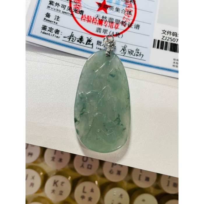 天然A貨翡翠 老坑冰飄花手工雙面雕抓住機遇翡翠鳳牌 起光晶透勻稱滿綠底色 滿滿靈動小藍花點綴其中-細節圖10