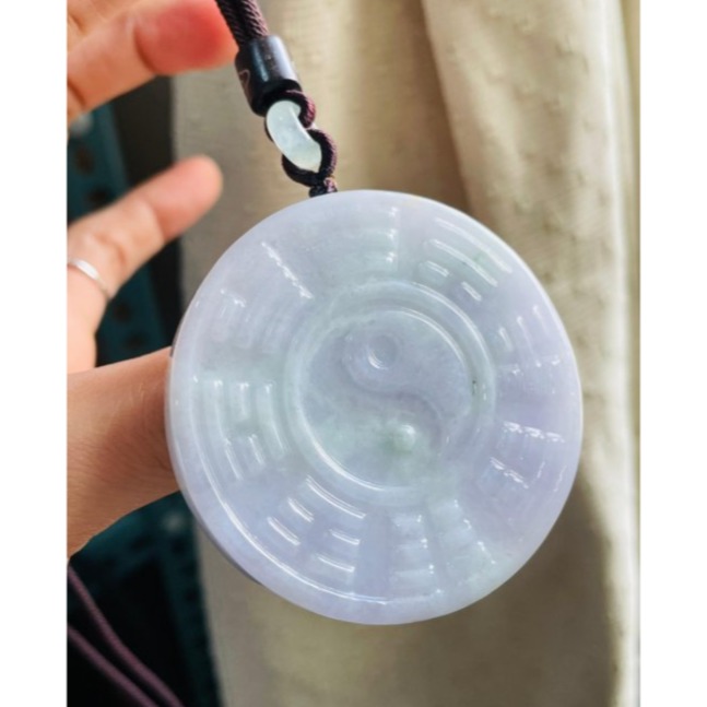 天然A貨緬甸玉 細潤亮春彩雙面雕龍鳳太極八卦翡翠玉墜 粉紫粉綠滿底色 一面龍鳳一面先天八卦 太極固定-細節圖2