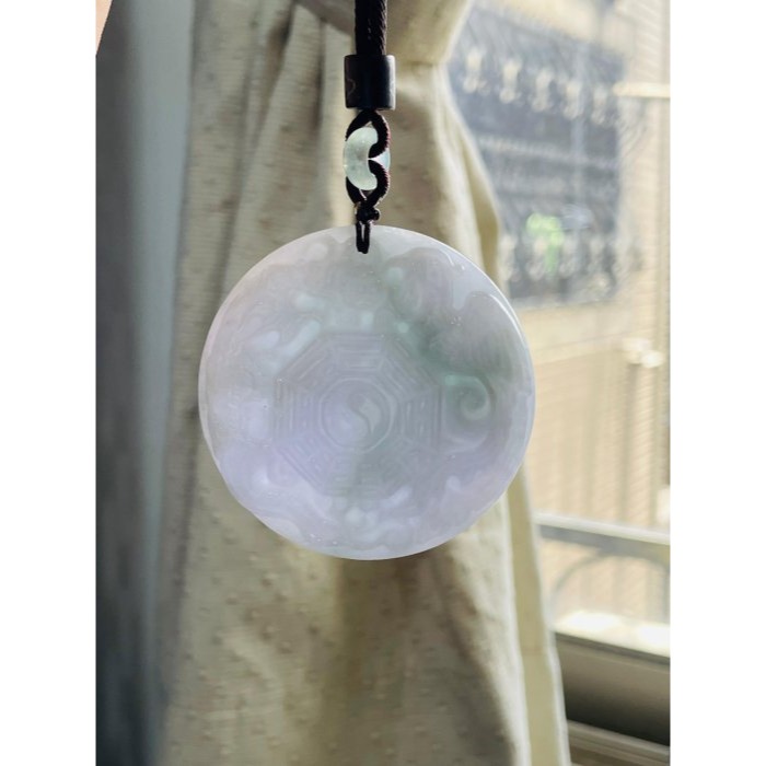 天然A貨緬甸玉 細潤亮春彩雙面雕龍鳳太極八卦翡翠玉墜 粉紫粉綠滿底色 一面龍鳳一面先天八卦 太極固定-細節圖8