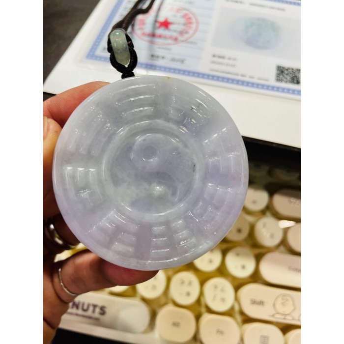 天然A貨緬甸玉 細潤亮春彩雙面雕龍鳳太極八卦翡翠玉墜 粉紫粉綠滿底色 一面龍鳳一面先天八卦 太極固定-細節圖10