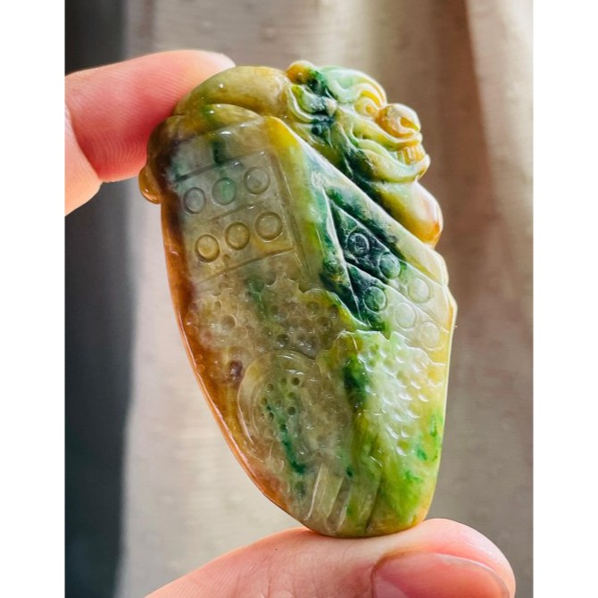 天然A貨緬甸玉 老坑三彩手工巧雕望子成龍翡翠龍牌 油潤騰衝老料 厚黃霧包三彩肉 色滿色辣 巧螭龍豼貅 飛黃騰達代代相傳-細節圖2