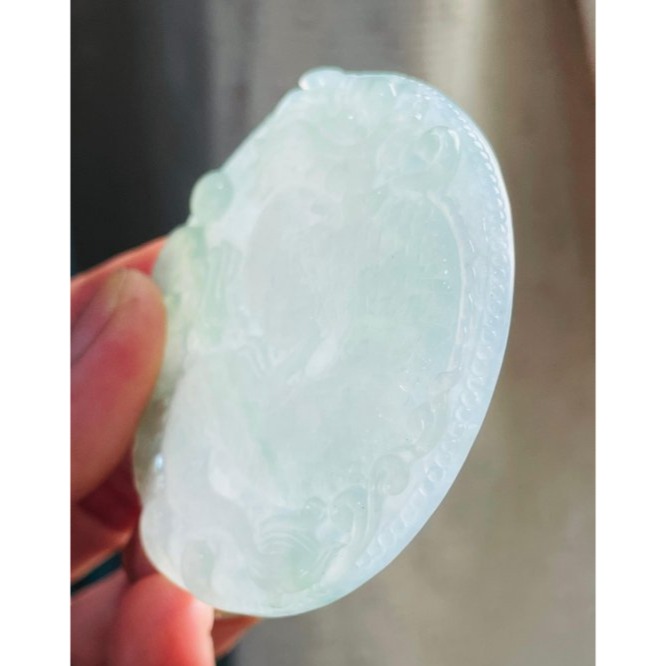 天然A貨緬甸玉 冰種飄花俏雕神龍現世翡翠龍牌 起光冰晴底色 綠俏祥雲.龍珠 高貨鐲心料 附台証-細節圖4