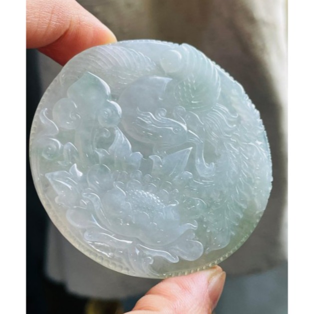 天然A貨緬甸玉 冰種飄花鳳穿牡丹翡翠鳳牌 起光感透字影底庄 綠絲碎花點綴 高貨鐲心料 附台証-細節圖2