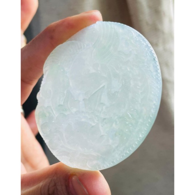 天然A貨緬甸玉 冰種飄花鳳穿牡丹翡翠鳳牌 起光感透字影底庄 綠絲碎花點綴 高貨鐲心料 附台証-細節圖4