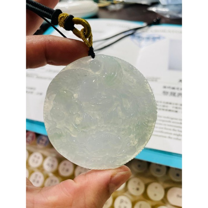 天然A貨緬甸玉 冰種飄花鳳穿牡丹翡翠鳳牌 起光感透字影底庄 綠絲碎花點綴 高貨鐲心料 附台証-細節圖10