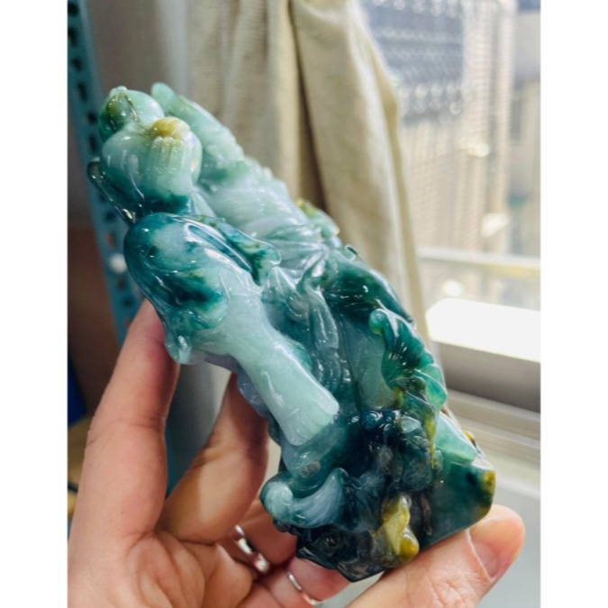 天然A貨緬甸玉 老三彩精細手雕工濟公活佛翡翠大擺件 芙蓉底庄 滿滿膠潤藍水飄花 精開唯妙唯肖法像-細節圖4