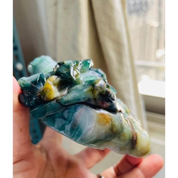 天然A貨緬甸玉 老三彩精細手雕工濟公活佛翡翠大擺件 芙蓉底庄 滿滿膠潤藍水飄花 精開唯妙唯肖法像-細節圖5