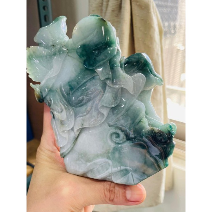 天然A貨緬甸玉 老三彩精細手雕工濟公活佛翡翠大擺件 芙蓉底庄 滿滿膠潤藍水飄花 精開唯妙唯肖法像-細節圖6