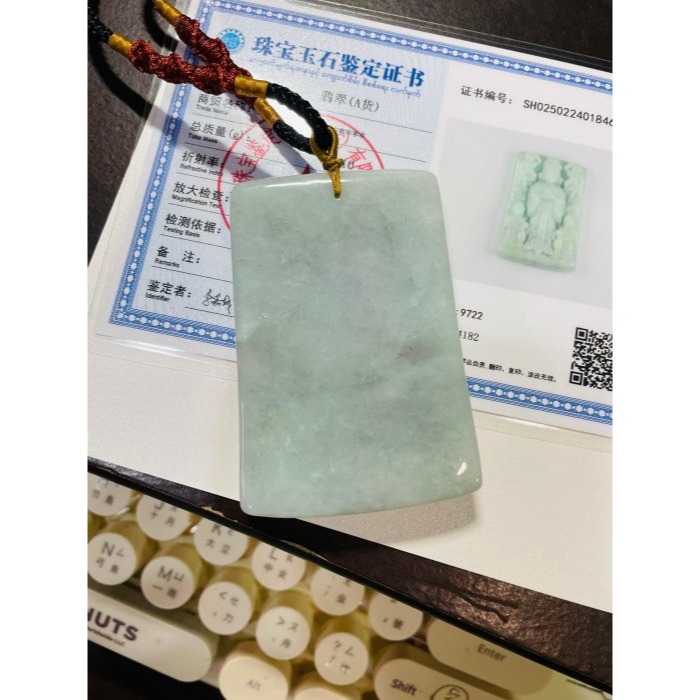 天然A貨緬甸玉 水潤烏雞綠天上聖母/千順媽祖翡翠佛牌 膠潤果綠滿底色 微帶芝麻點 大牌形請留意-細節圖11