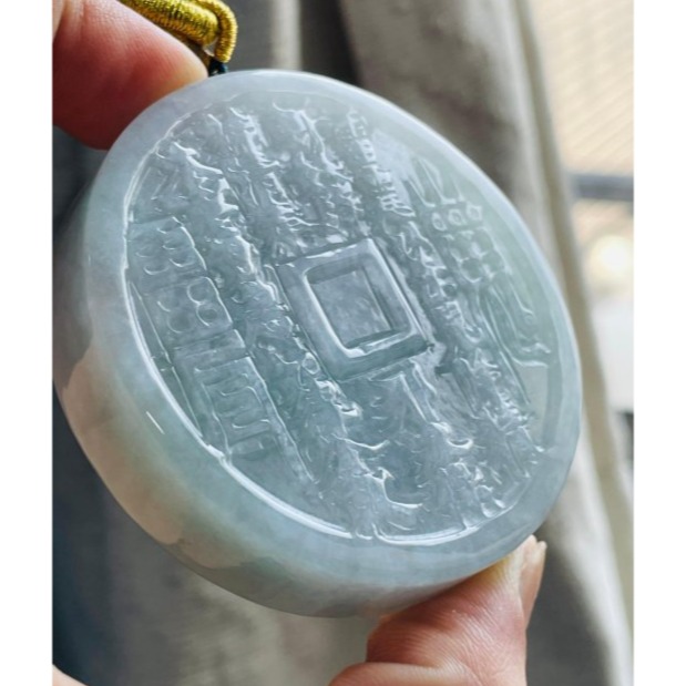 天然A貨緬甸玉 冰潤藍綠太上老君急急如律令翡翠大八卦玉牌 透手影膠潤底庄 雙面雕 厚庄大塊請留意尺寸-細節圖2