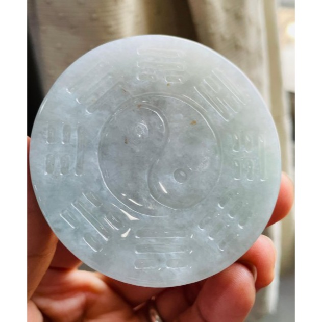 天然A貨緬甸玉 冰潤藍綠太上老君急急如律令翡翠大八卦玉牌 透手影膠潤底庄 雙面雕 厚庄大塊請留意尺寸-細節圖3