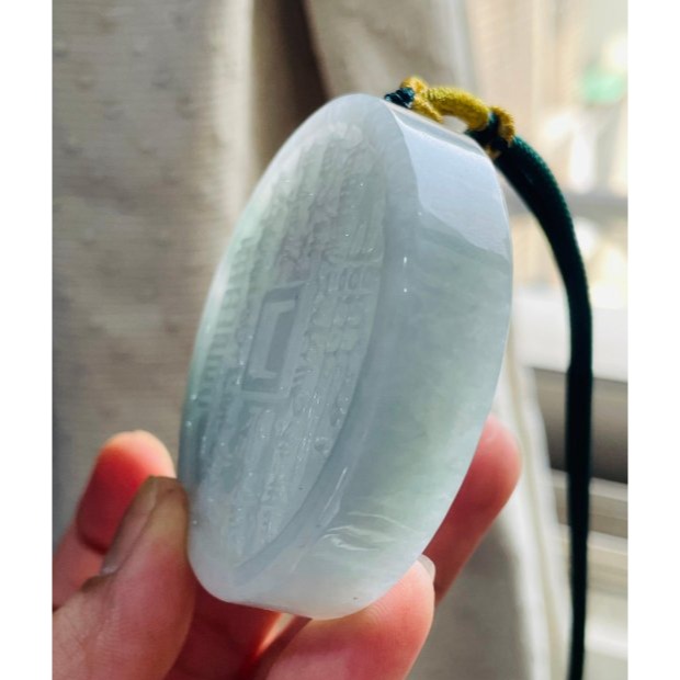 天然A貨緬甸玉 冰潤藍綠太上老君急急如律令翡翠大八卦玉牌 透手影膠潤底庄 雙面雕 厚庄大塊請留意尺寸-細節圖4
