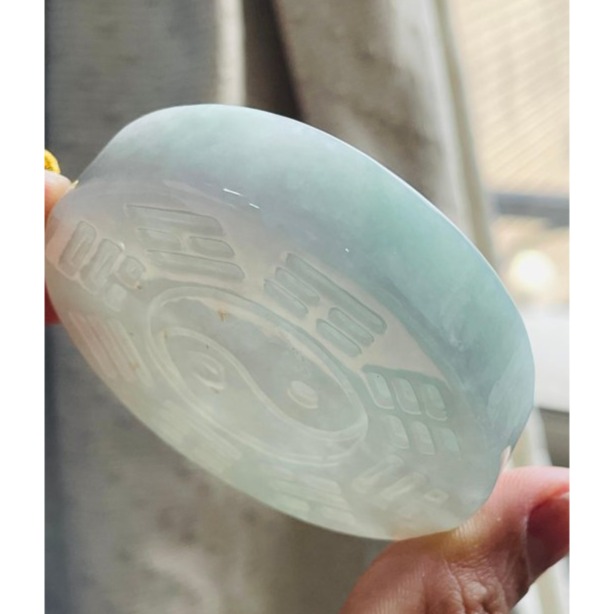 天然A貨緬甸玉 冰潤藍綠太上老君急急如律令翡翠大八卦玉牌 透手影膠潤底庄 雙面雕 厚庄大塊請留意尺寸-細節圖6