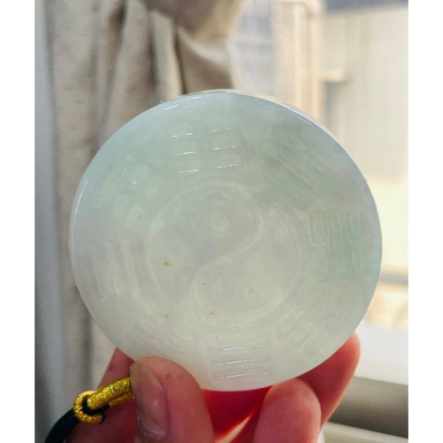 天然A貨緬甸玉 冰潤藍綠太上老君急急如律令翡翠大八卦玉牌 透手影膠潤底庄 雙面雕 厚庄大塊請留意尺寸-細節圖7