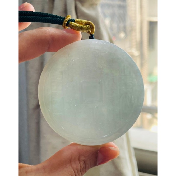 天然A貨緬甸玉 冰潤藍綠太上老君急急如律令翡翠大八卦玉牌 透手影膠潤底庄 雙面雕 厚庄大塊請留意尺寸-細節圖8