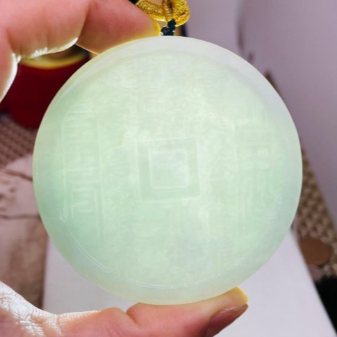 天然A貨緬甸玉 冰潤藍綠太上老君急急如律令翡翠大八卦玉牌 透手影膠潤底庄 雙面雕 厚庄大塊請留意尺寸-細節圖9