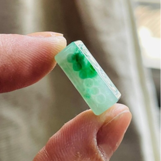 天然A貨緬甸玉 冰飄花回紋雕仿古龍翡翠頂珠玉墜 冰起光感潤 冰辣綠花 方塊小龍珠-細節圖5