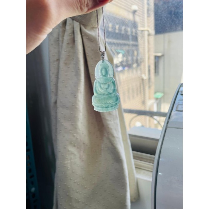 天然A貨翡翠 冰玻危綠精雕大日如來翡翠18K金佛墜 滿綠透字玻璃種瓜料 精開莊嚴慈悲法像-細節圖8