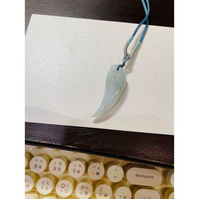 天然A貨緬甸玉 膠潤藍綠全立體貔貅龍牙翡翠玉墜 無晶體帶膠感好水頭 色清爽形飽滿-細節圖11