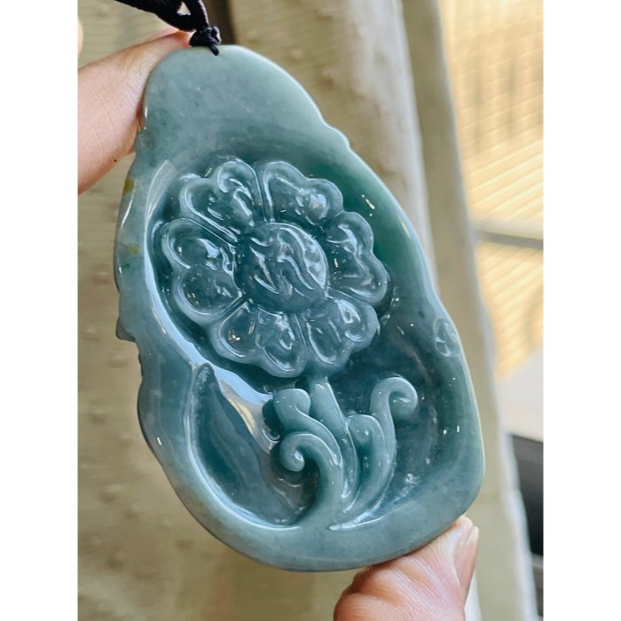 天然A貨翡翠 細潤危藍雙面雕度母翡翠佛牌 溫潤全透光滿色 厚庄大器牌形 雕工精緻-細節圖2