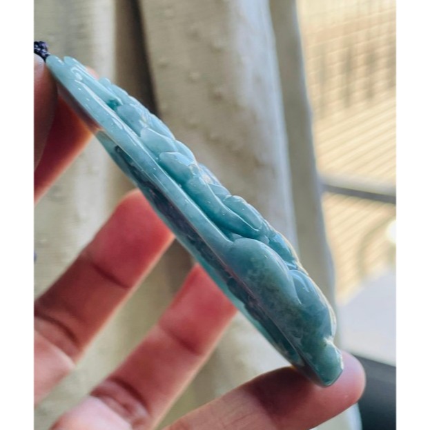 天然A貨翡翠 細潤危藍雙面雕度母翡翠佛牌 溫潤全透光滿色 厚庄大器牌形 雕工精緻-細節圖4