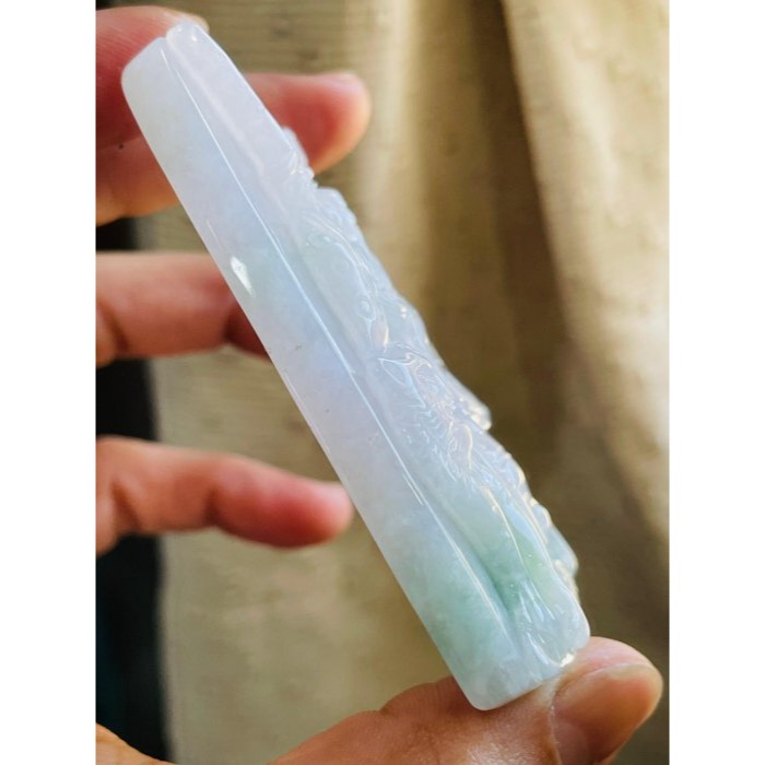 天然A貨緬甸玉 冰潤半山水精工雕正一真人張天師翡翠玉牌 粉嫩透粉帶藍綠 精開法像 方正厚實牌形-細節圖4