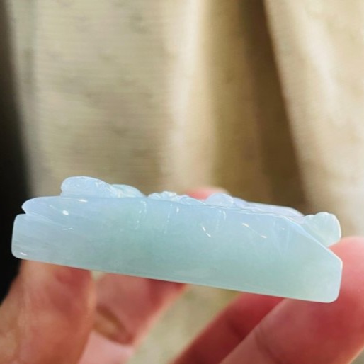 天然A貨緬甸玉 冰潤半山水精工雕正一真人張天師翡翠玉牌 粉嫩透粉帶藍綠 精開法像 方正厚實牌形-細節圖5