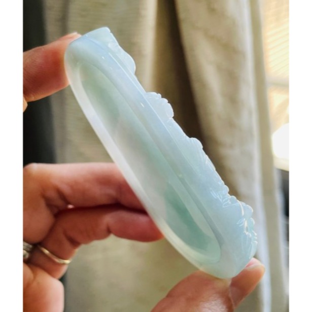 天然A貨緬甸玉 膠潤藍綠精工雕天上聖母/千順媽祖翡翠佛牌 細膩膠潤底庄 厚庄透手影大牌形 法像精開 宮女隨伺 千順護航-細節圖4