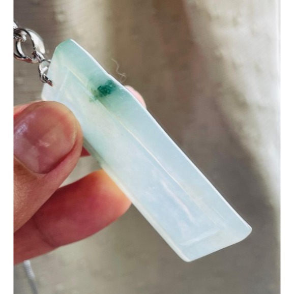 天然A貨緬甸玉 冰玻老坑飄花手工雕吟風弄月翡翠山水牌 剛性起光感 清澈透字老坑冰料 一刀方正牌型 雕工細緻唯美-細節圖5