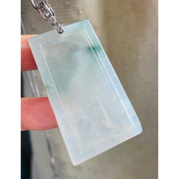 天然A貨緬甸玉 冰玻老坑飄花手工雕吟風弄月翡翠山水牌 剛性起光感 清澈透字老坑冰料 一刀方正牌型 雕工細緻唯美-細節圖6