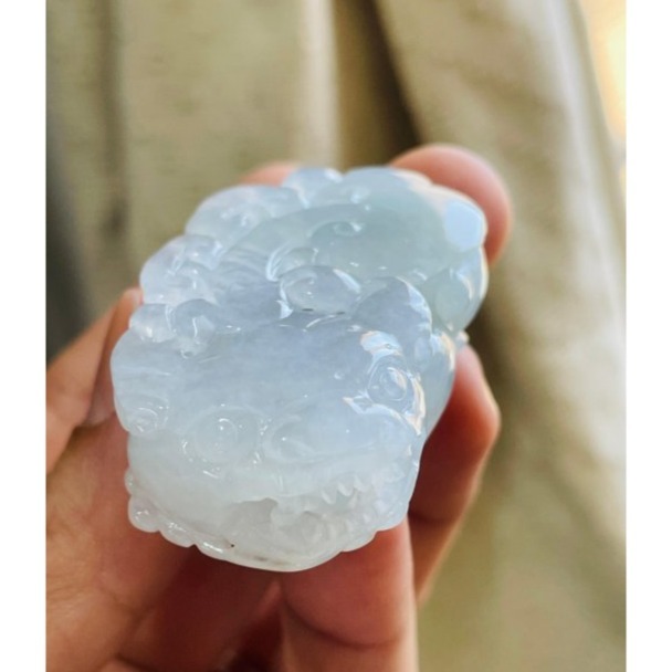 天然A貨緬甸玉 冰種粉春彩手工雕公母貔貅翡翠玉墜(一對) 粉嫩晶透起光感 嘴含活珠有求必應-細節圖3