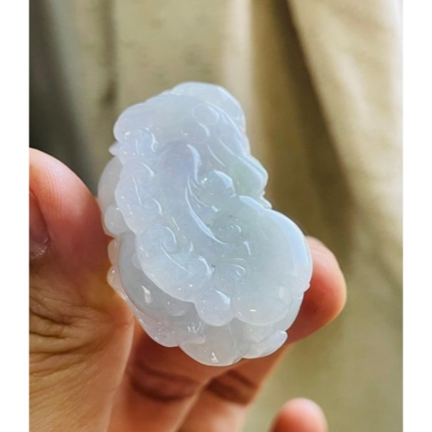 天然A貨緬甸玉 冰種粉春彩手工雕公母貔貅翡翠玉墜(一對) 粉嫩晶透起光感 嘴含活珠有求必應-細節圖7