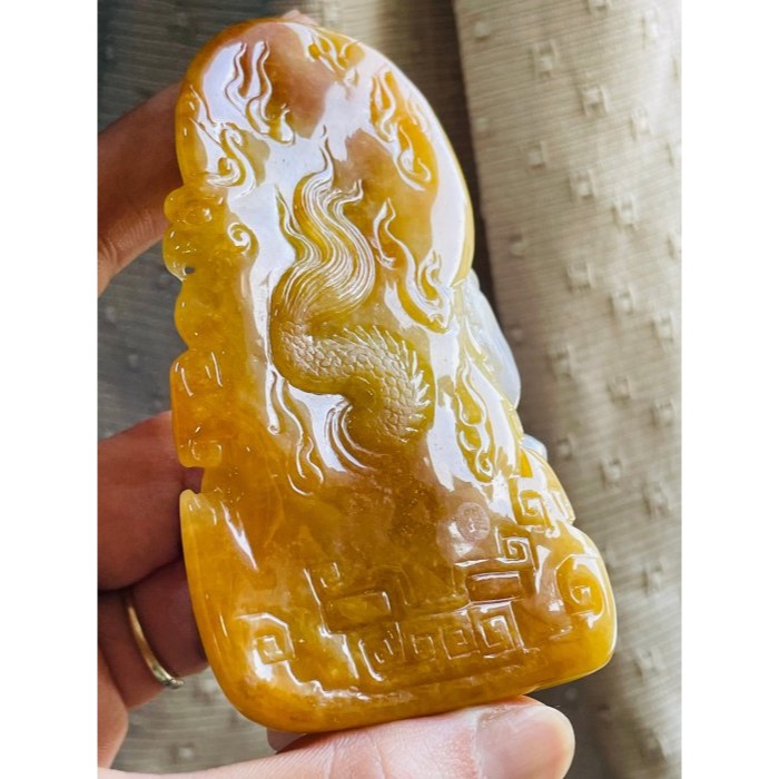 天然A貨緬甸玉 藏家件 老坑冰三彩大師精工御龍三面六臂大黑天翡翠佛墜 冰春彩油黃水石料 色滿分明 絕頂好料霸氣雕工 三證-細節圖6