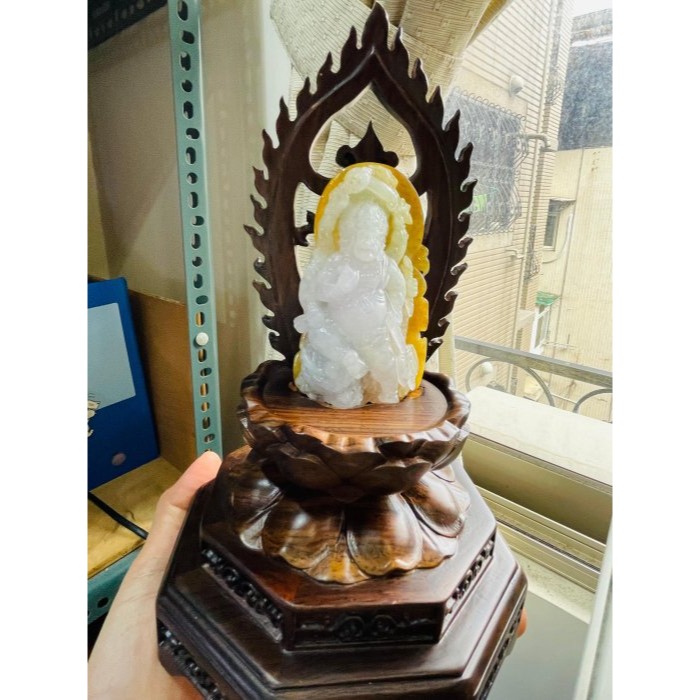 天然A貨緬甸玉 藏家件 老坑冰三彩大師精工御龍三面六臂大黑天翡翠佛墜 冰春彩油黃水石料 色滿分明 絕頂好料霸氣雕工 三證-細節圖8