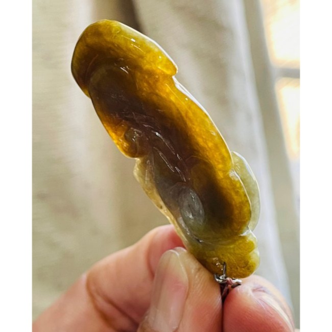 天然A貨緬甸玉 溫潤糖黃漸變手工巧雕福壽雙全翡翠玉墜 油潤滿黃肉 厚度足工立體 不柴全透光-細節圖5